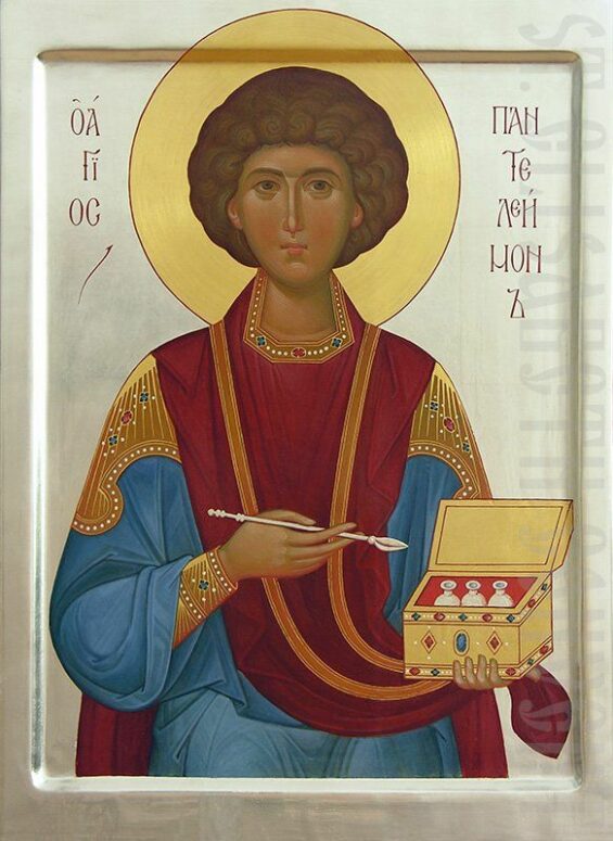 Hand-painted icon of St Panteleimon