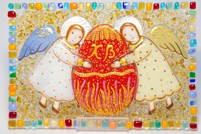 Easter Glass Panel With Angels