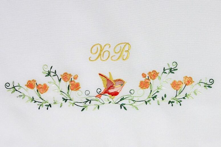 Easter Towel with Bird in Flowers Embroidery
