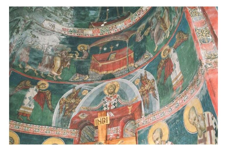 Communion of the Apostles and Christ the Great Hierarch. Frescoes at the Lesnovo Monastery, Macedonia, 1340s