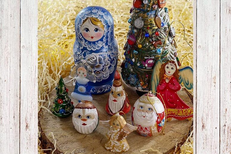 Set of Handcarved Tree Decorations & Nesting Dolls