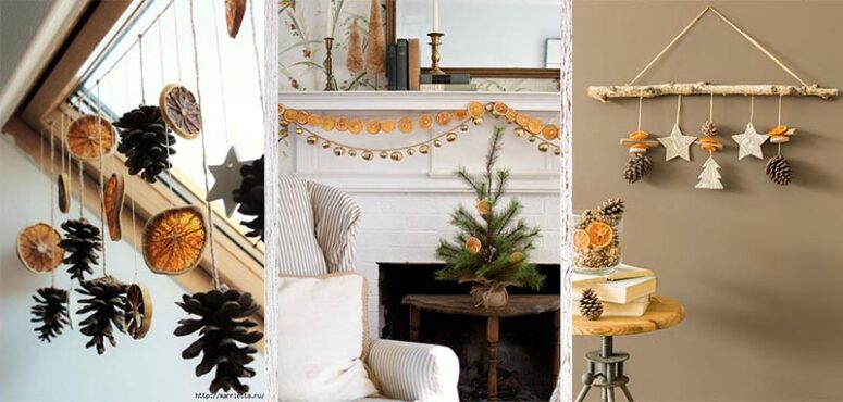 New Year garlands made of pinecones, dried flowers, or dried oranges