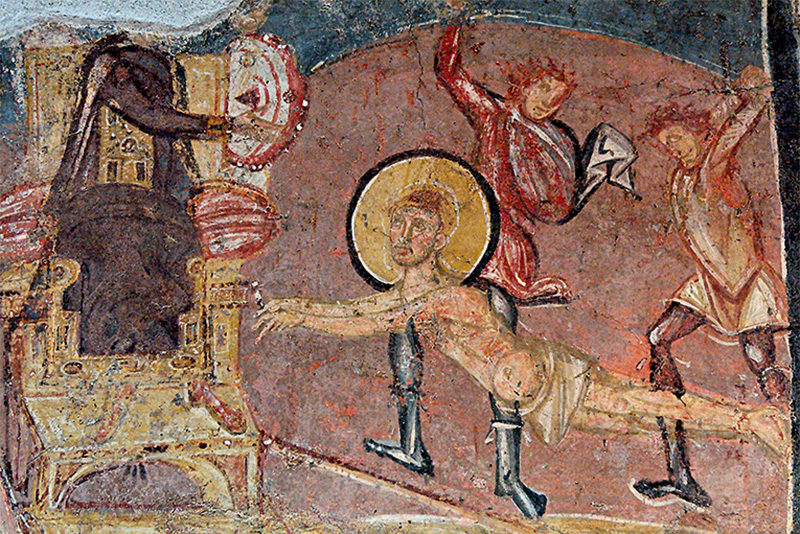 Diocletian tortures Christians. Fresco from the Roman basilica