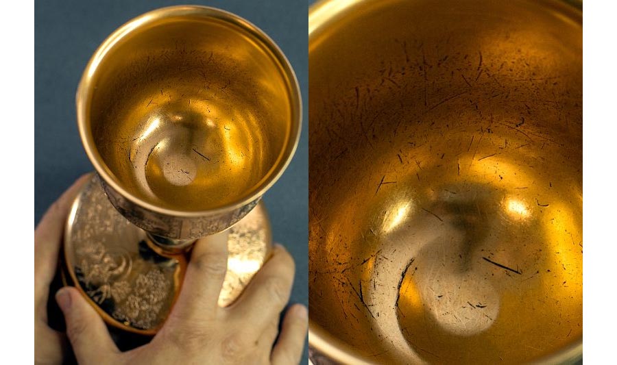 Damages on a brass chalice