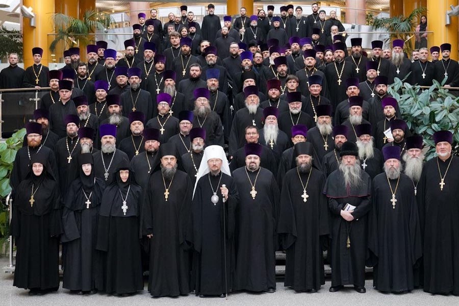 The clergy wear their Kamilavkas for an annual meeting at the diocese of Minsk