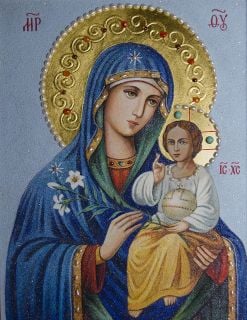 Icon of the Mother of God the Unfading Bloom from semiprecious stones