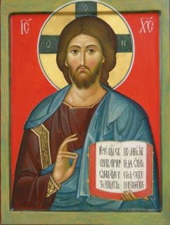 icon of christ the pantocrator red background