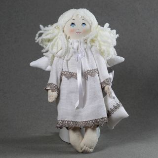 linen angel doll with hand-painted face