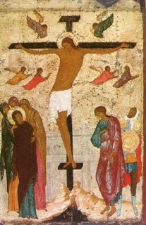 lacquered icon of the Crucifixion