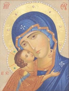 Icon of The Mother of God of Vladimir in icon case