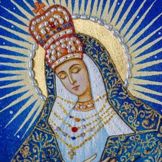 marble handmade icon of OUR LADY OF THE GATE OF DAWN