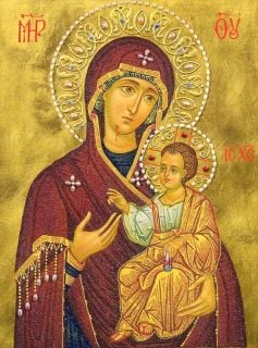 Iveron Icon of the Mother of God with pearls from semi-preiocius stones