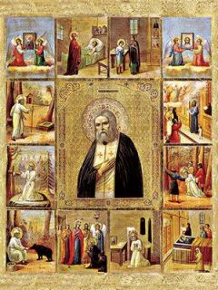 icon of St Seraphim of Sarov (w/life scenes)
