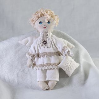 linen angel doll with hand-painted face