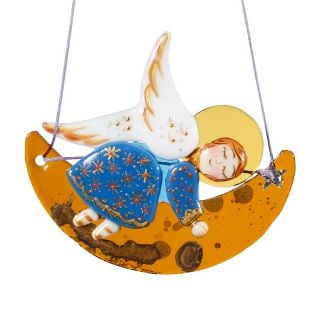 fused glass angel on the moon