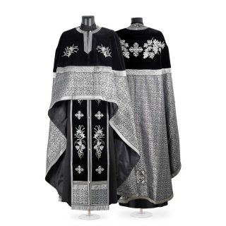 greek lenten vestment with silver-colored embroidered grapes and lilies