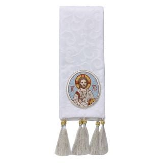 white sewn bookmark with handmade tassels