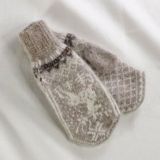 wool knitted mittens with wolves