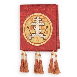 red Paschal bookmark with tassels and Golgotha medallion