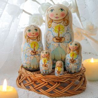Nesting Doll with a Candle Set of 5