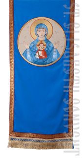 blue church silk analogion cover with medallion of the Theotokos
