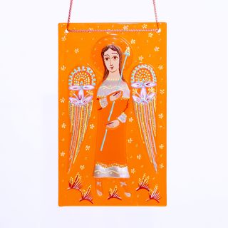 blue and brown angel panel glass
