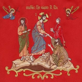 Catapetasma with embroidered icon of the Resurrection of Christ