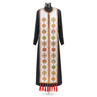 Priest Epitrachelion with medallions of saints and patterns and fringe