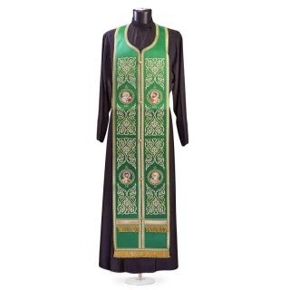 Green Priest Epitrachelion with embroidery and Evangelists medallions 