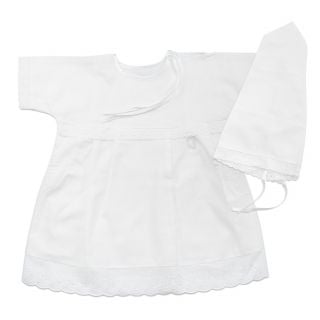 girls christening gown with a bonnet decorated with lace