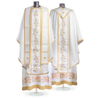 white Chasuble and Stole with Embroidered Lilies