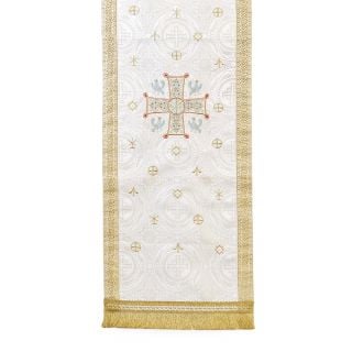 White analogion cover with Cross embroidery and birds