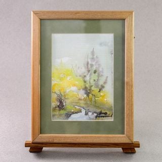 watercolor autumn forest with a river