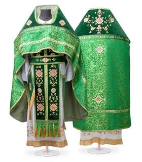 Green velvet russian-style vestment for priest on Pentecost