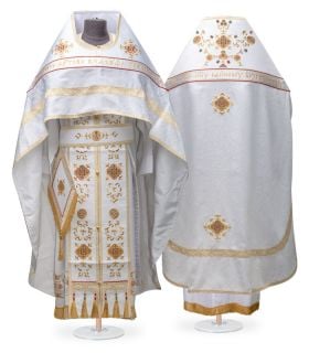 white brocade priest vestment with embroidery