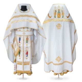 white poly viscose Russian-Style Priest Vestment with embroidery