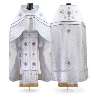 white church silk and brocade vestment with embroidery