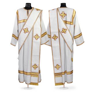 White protodeacon vestment with cross embroidery all over the orarion