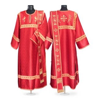 red silk deacon vestmemt with beautiful embroidery