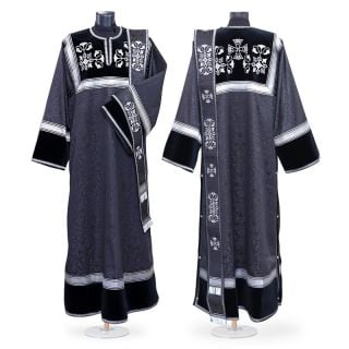black lenten deacon vestment with silver embroidery
