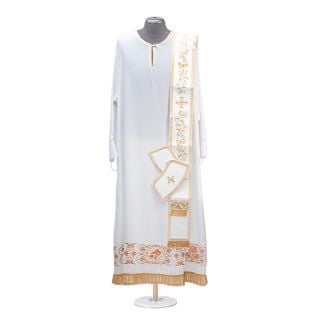 white deacon orarion with cuffs embroidered with lilies