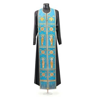 blue epitrachelion with sewn medallions