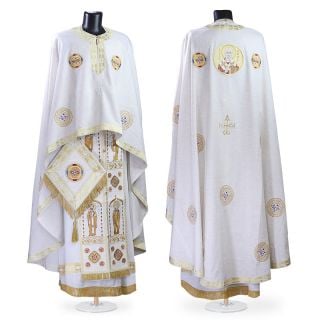 greek-style priest vestment with Seraphim of Sarov Medallion on the phelonion