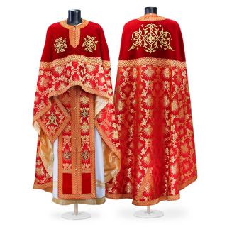 Red paschal Greek-style priest vestment with golden ornaments