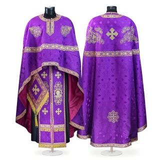 purple Greek-style priest vestment with gold embroidery