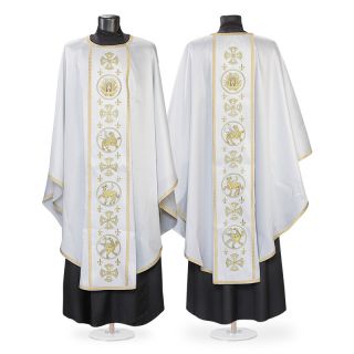 white decorative chasuble with Evangelists embroidery