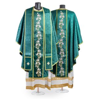 catholic chasuble and stole with embroidered lilies 