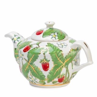 unique handmade teapot with strawberries 