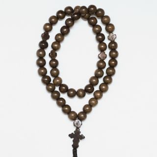 dark wooden handmade 50-bead prayer rope with a wooden cross