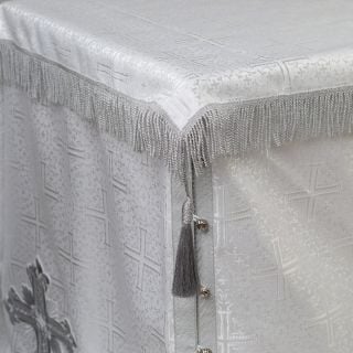 Holy table vestment whit church silk with silver crosses